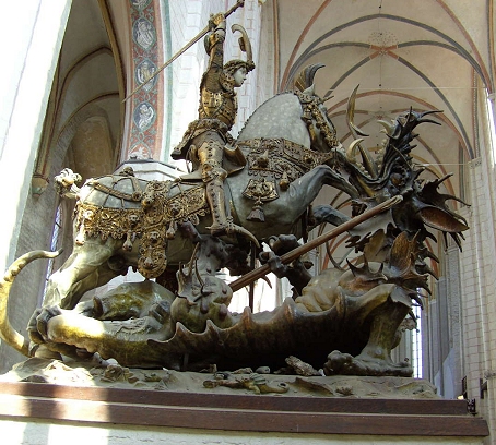 Réplica em gesso da Estátua São Jorge da igreja Evangélica Luterana, em Estolcomo